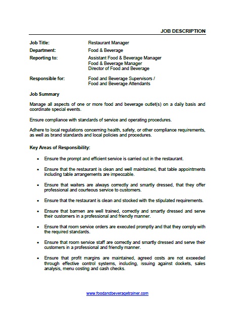 Restaurant Organizational Chart Job Description